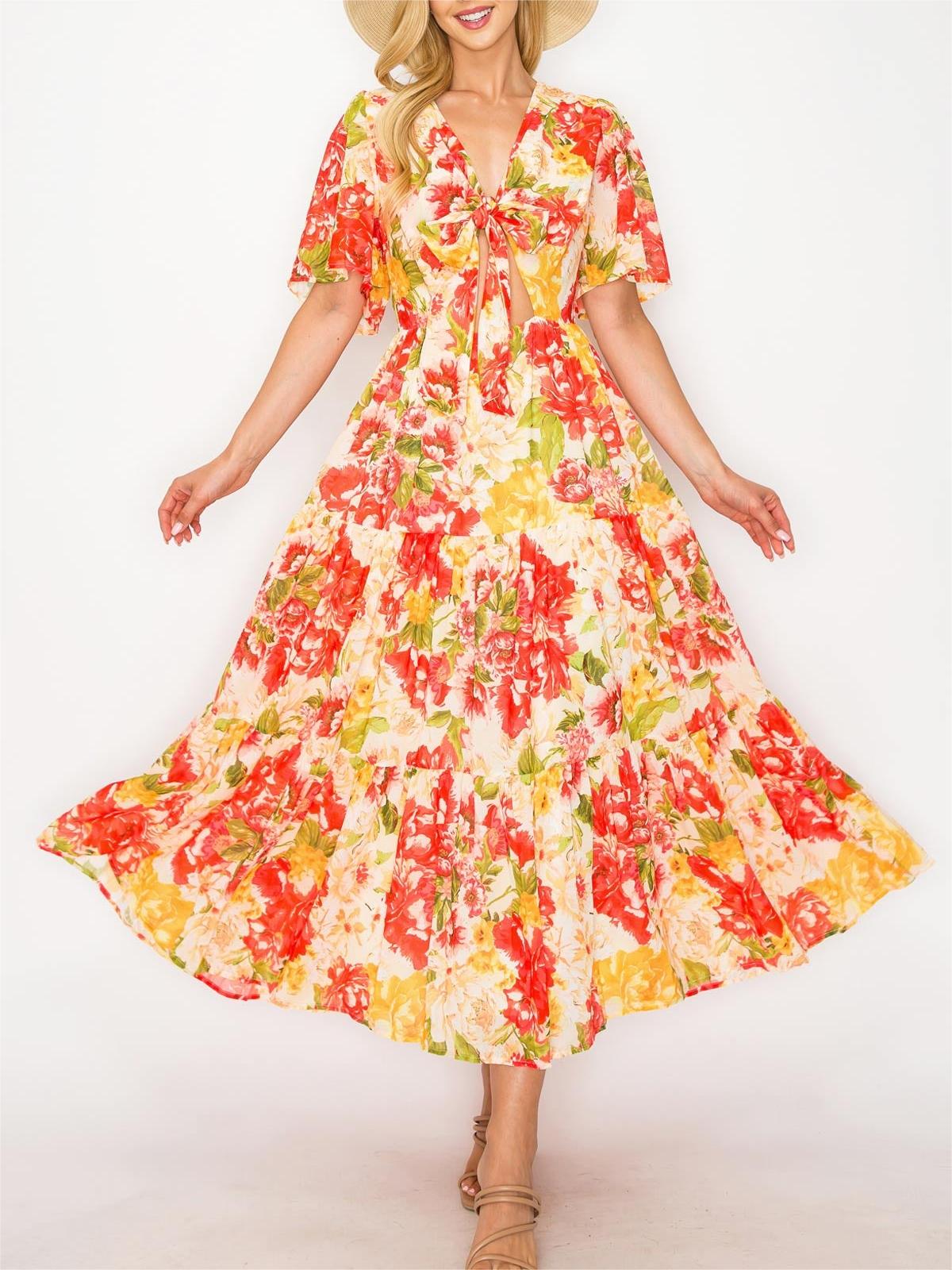 Marigold Floral Print Midi Dress