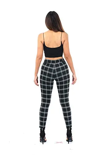 Jeans Large Plaid Pull On Pant with Back Darts for Casual and Office Wear