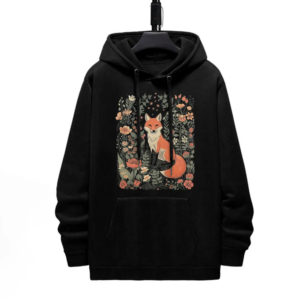 Fox Pattern Printed Hoodie