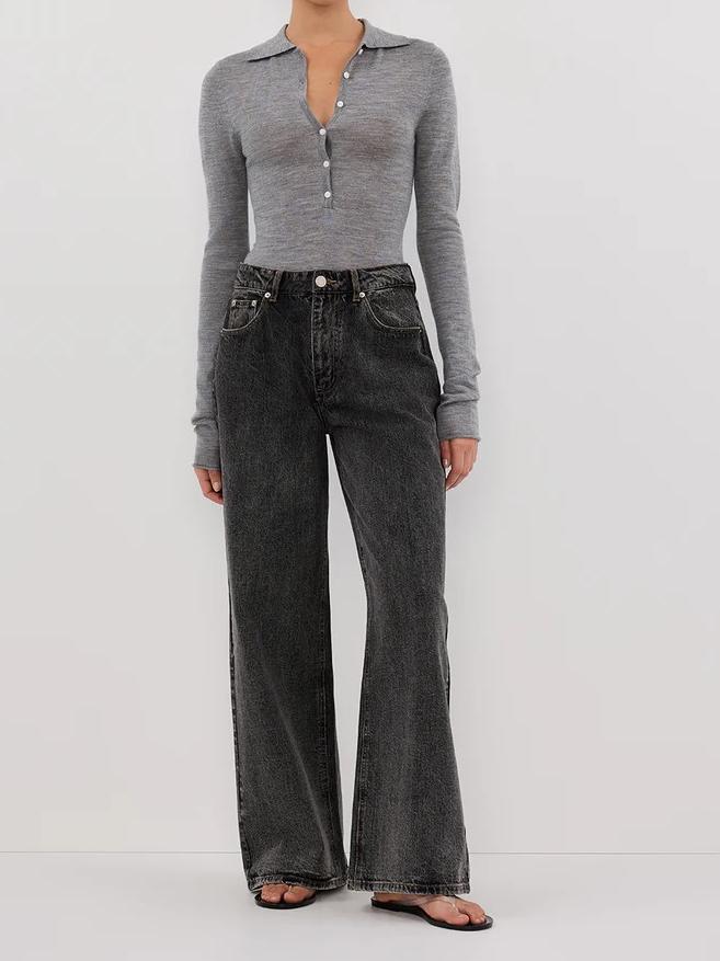 SILVER MARLE MERINO POLO TOP