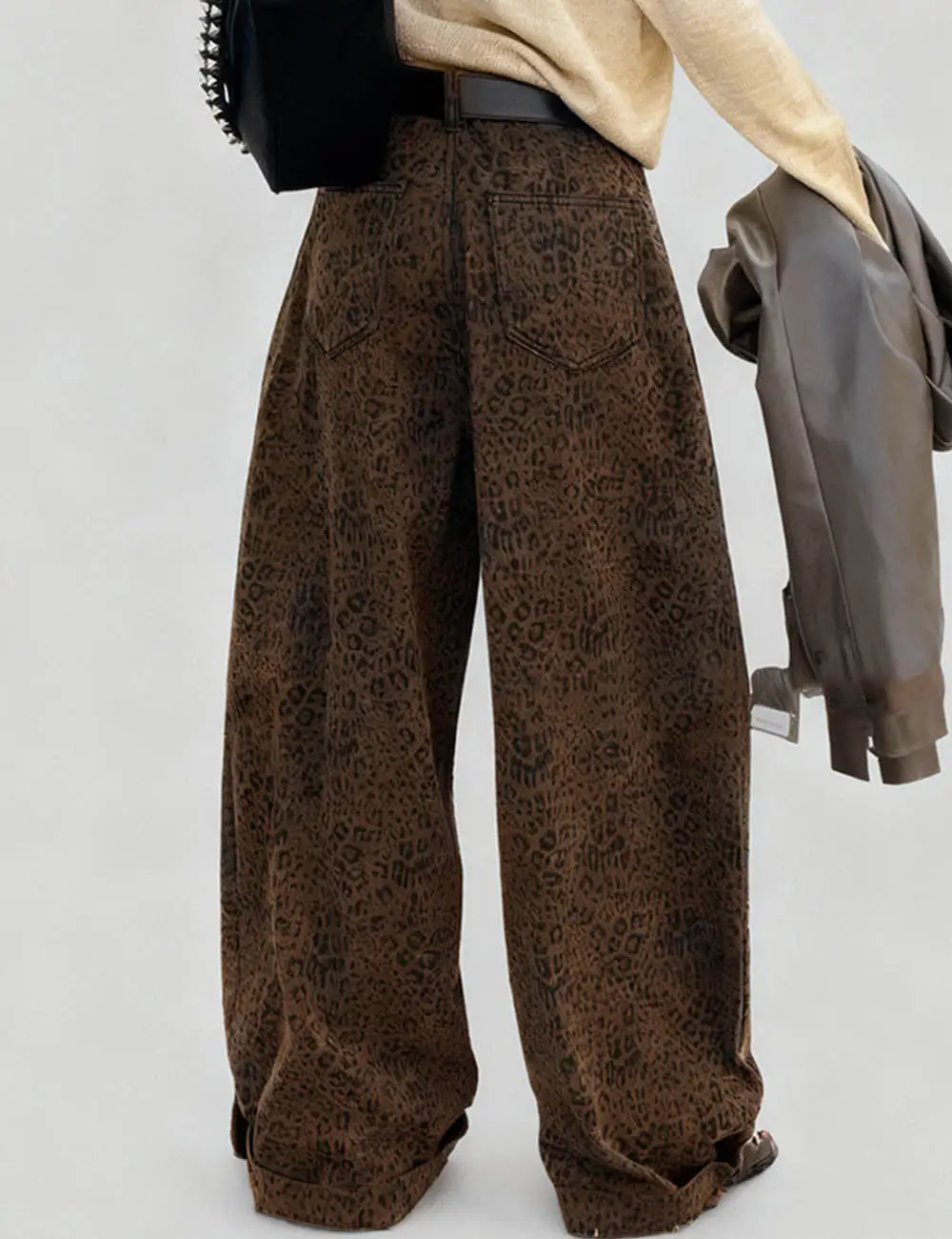 Leopard Print Brushed Wide Leg Pants