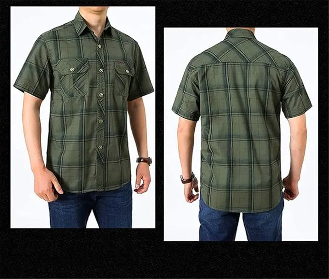 Men's Cotton Plaid Short Sleeve Shirt