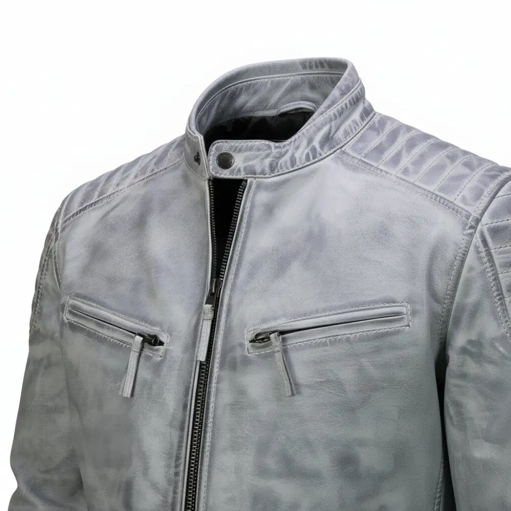 Relaxed Leather Biker Motorcycle Multi Pocket Jacket