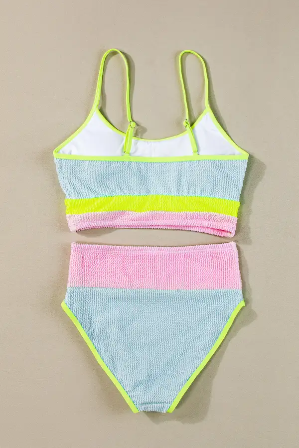 Blocked Pattern High Waisted Bikini Swim Set