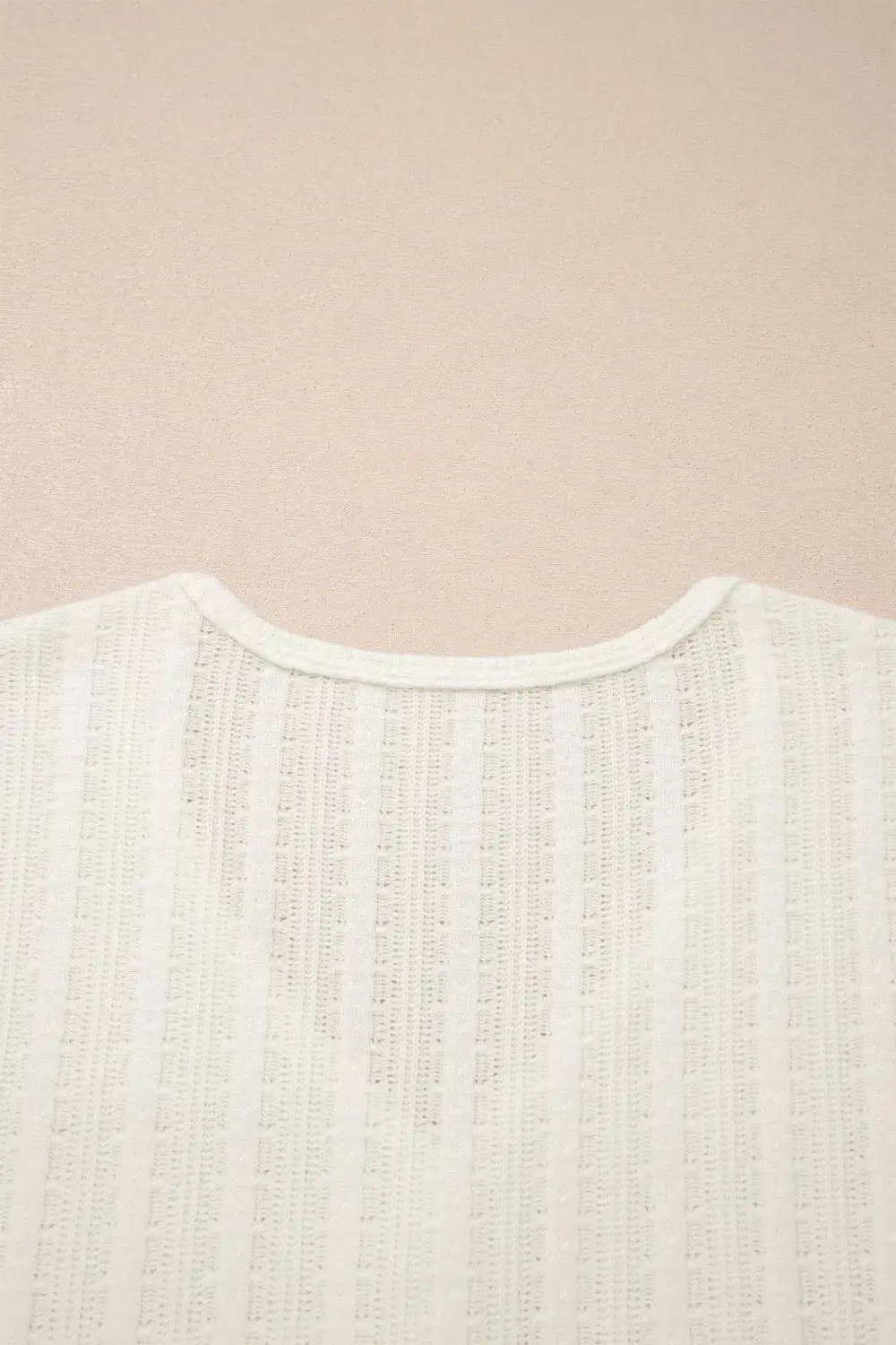 Ribbed Knit Button Detail V Neck T