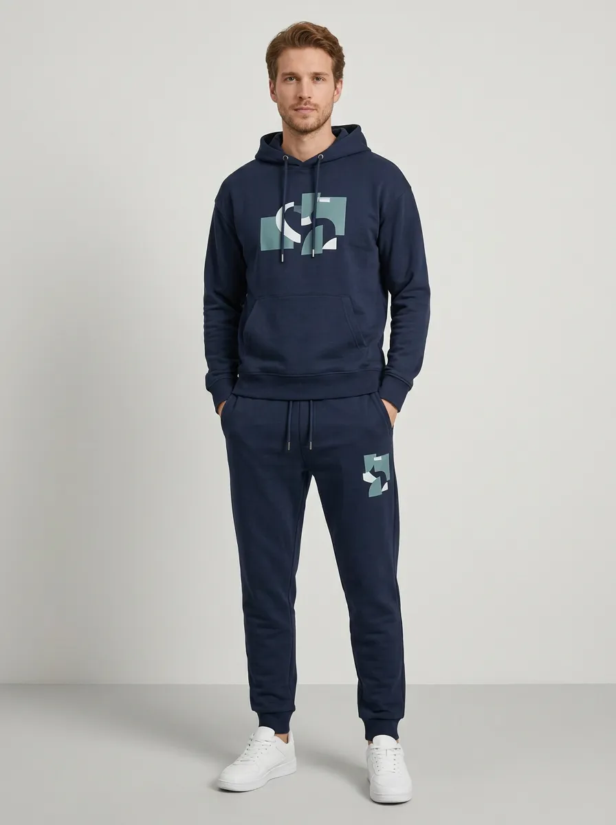 Men's Geometric Abstract Print Navy Printed Tracksuit
