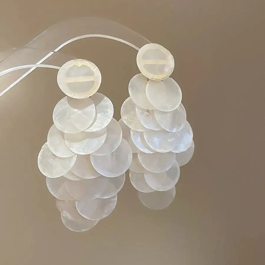 Seashell Detail Acrylic Tassel Stud Drop Earrings
