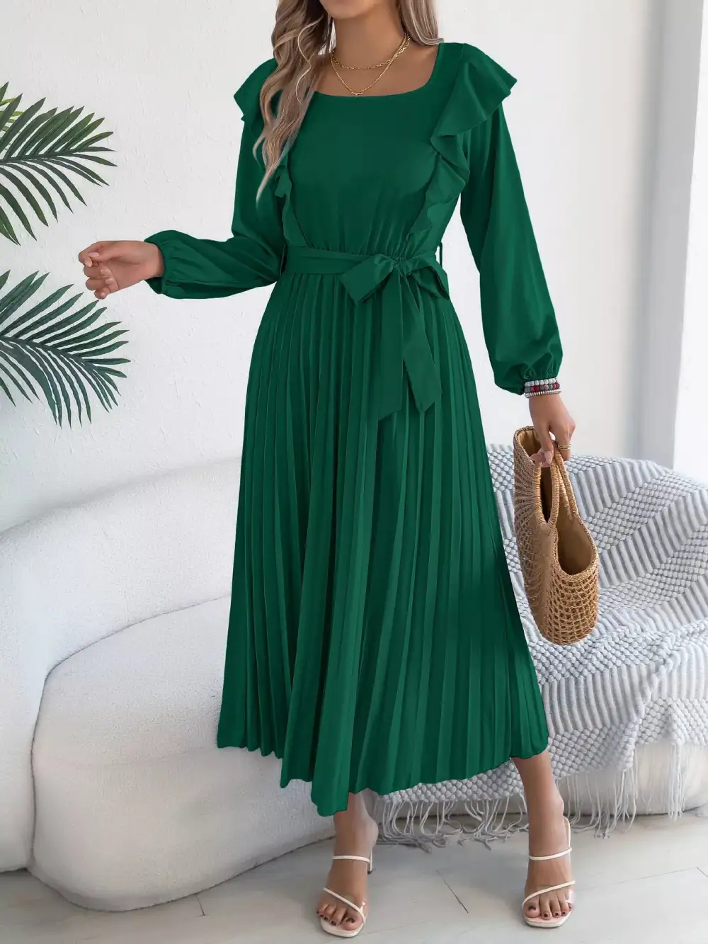 Ruffle Pleated Midi Dress