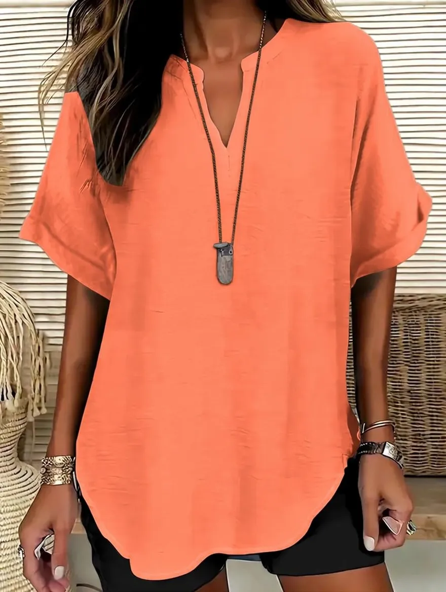 Women's Solid Color Short-Sleeve Shirt