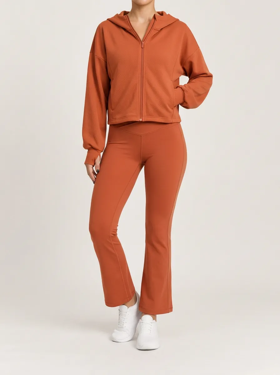 Women's Minimal Zipper Hoodie and Flared Yoga Pants Set