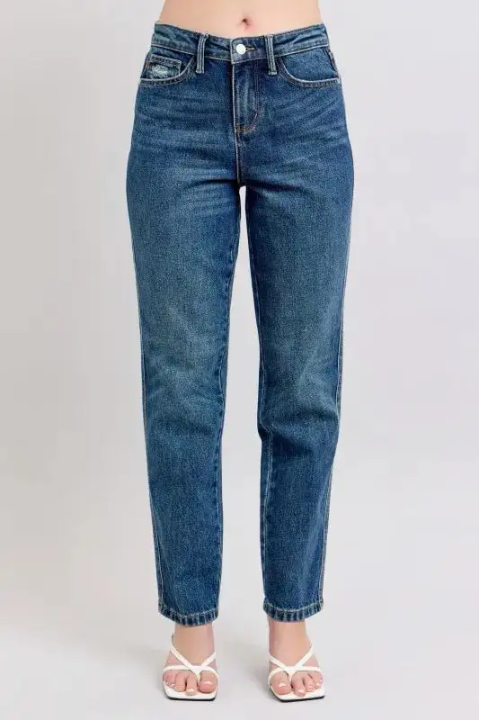 High-Waist Cropped Distressed Washed Straight Leg Jeans