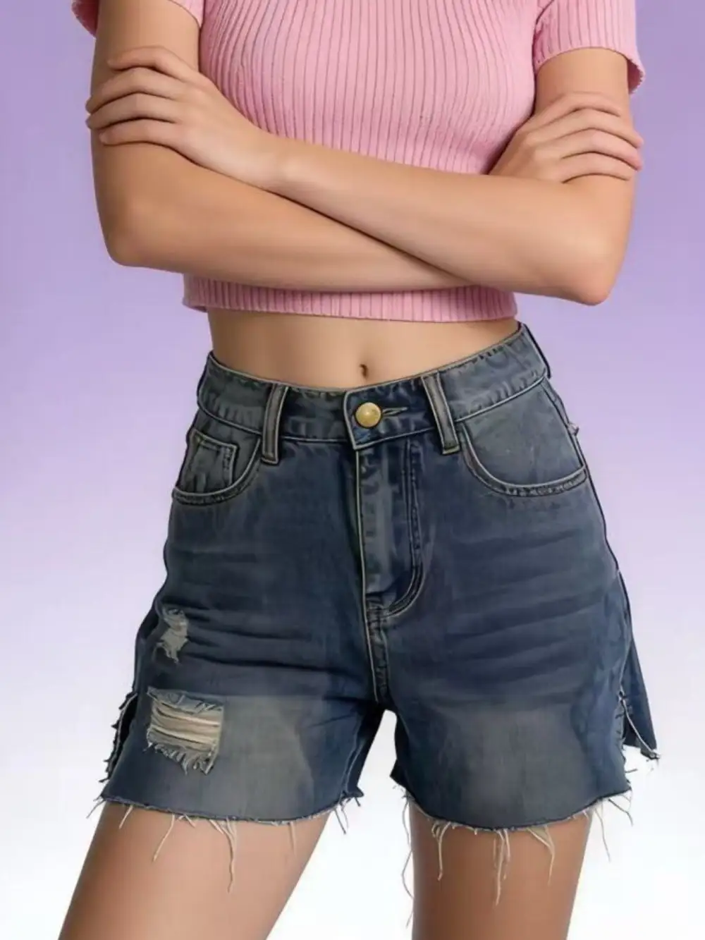 Everyday Buttoned Distressed Pocketed Denim Shorts