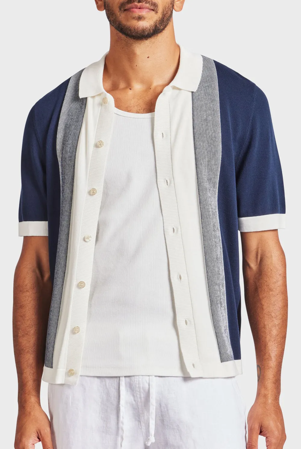 Jackson Stripe Knit SS Shirt-Oatmeal