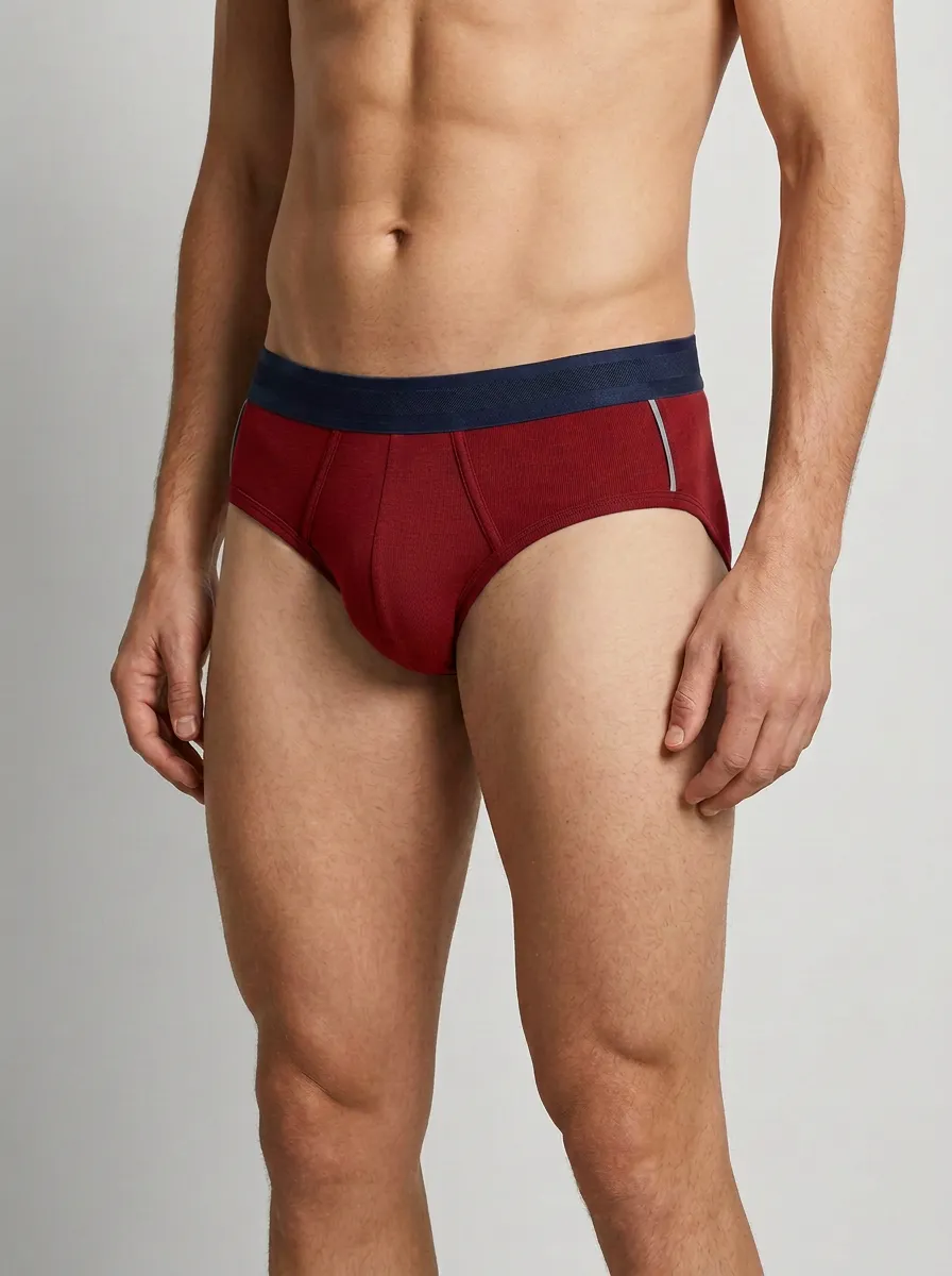 Men's Solid Grey Contrast Waistband Printed Briefs