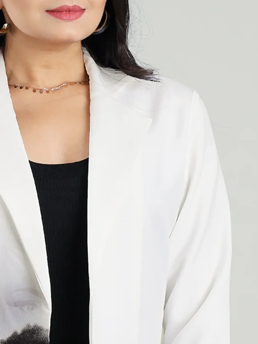 Simple And Fashionable White Art-Printed Women's Jacket