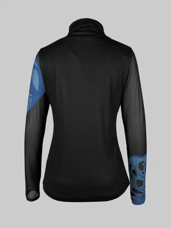 Long Sleeve Slim Fit Butterfly Print Panel Detail Mock Neck T-Shirt