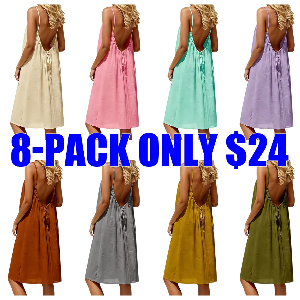 🔥Women's Solid-Color Spaghetti-Strap Loungewear Dress🔥8-Pack -Only $24
