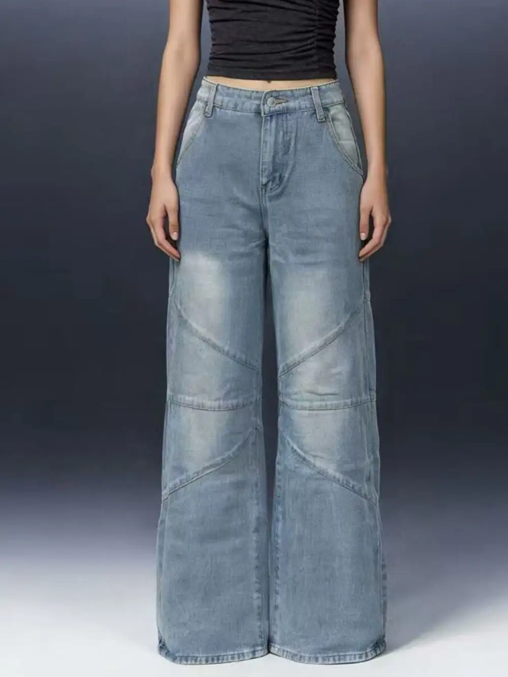 Sharp Wide Leg Denim Jeans