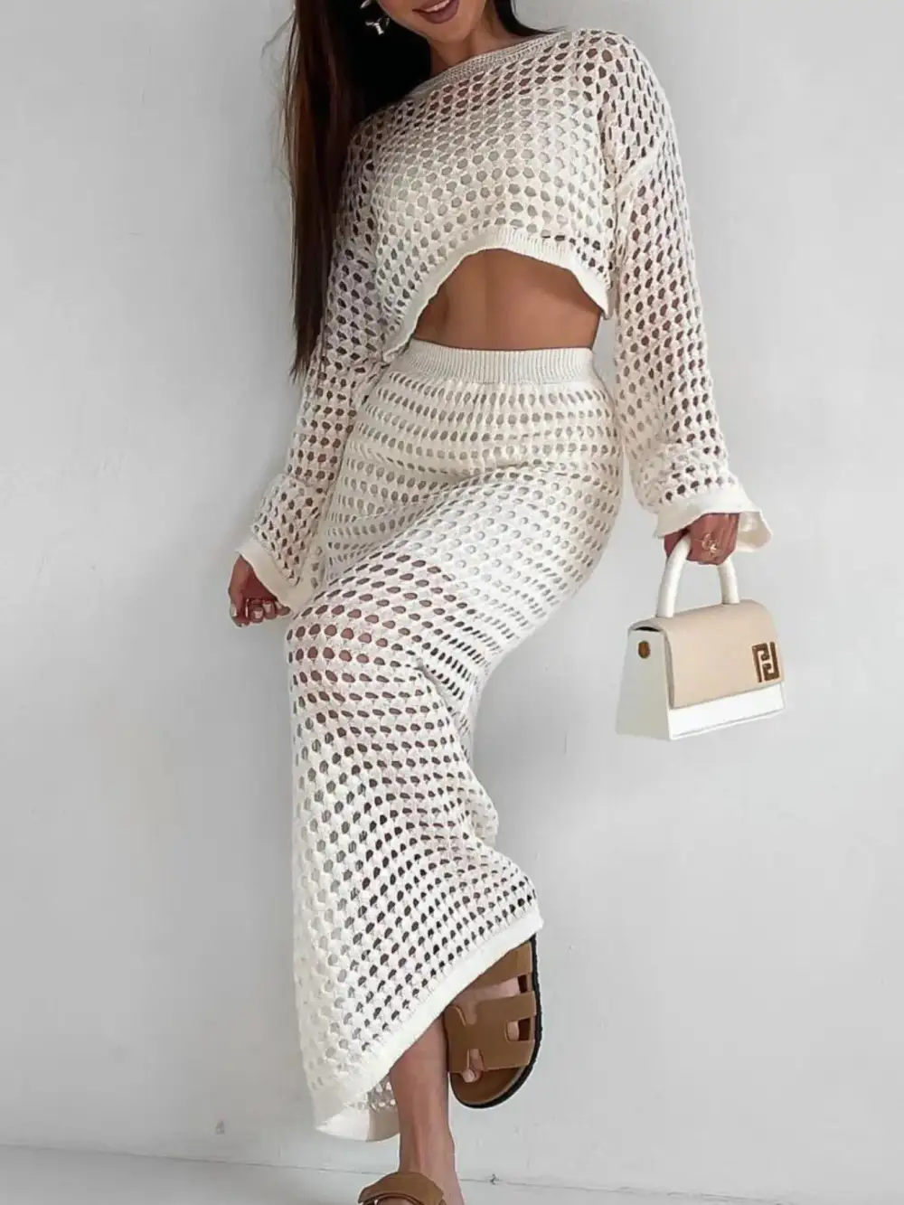 Easygoing Long Sleeve Knit Detail Coordinated Set
