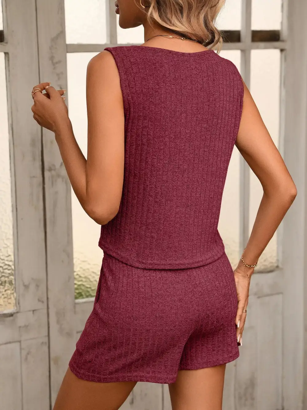 Ribbed Knit Tank and Shorts Set