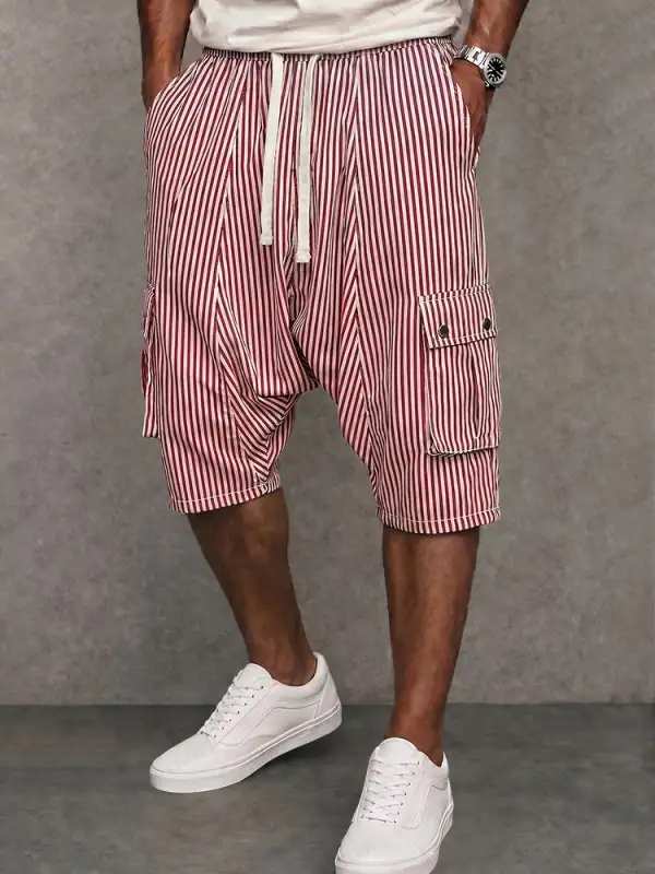 Versatile Pinstripe Drop Crotch Drawstring Shorts