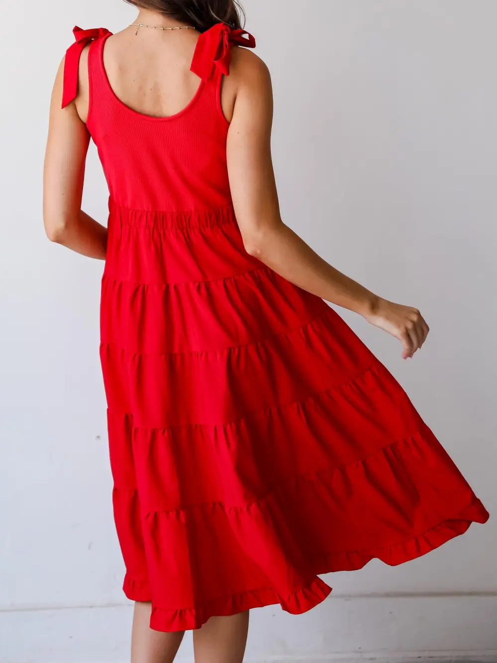 Red Tiered Midi Dress