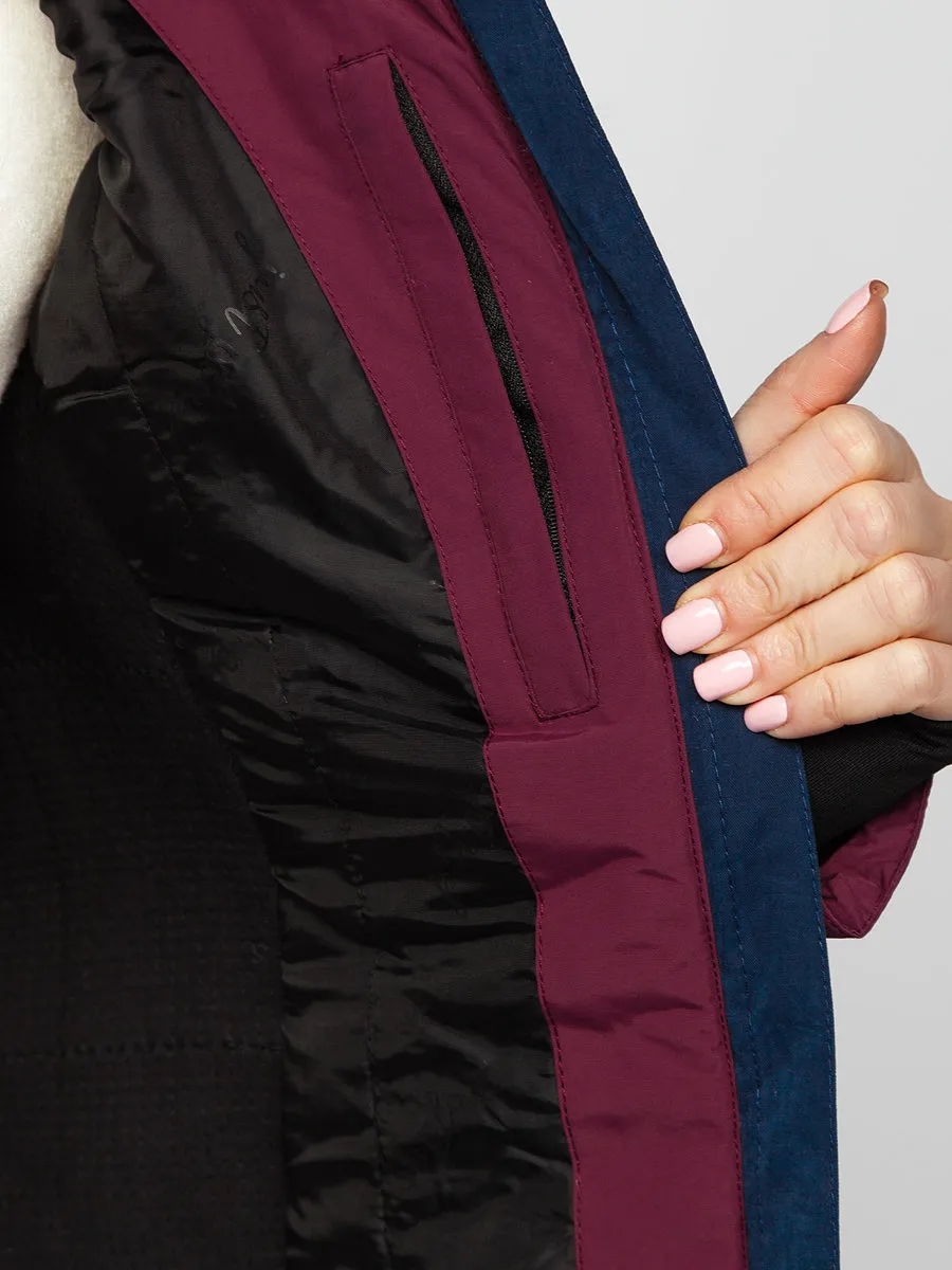 Wine women's winter jacket with hood