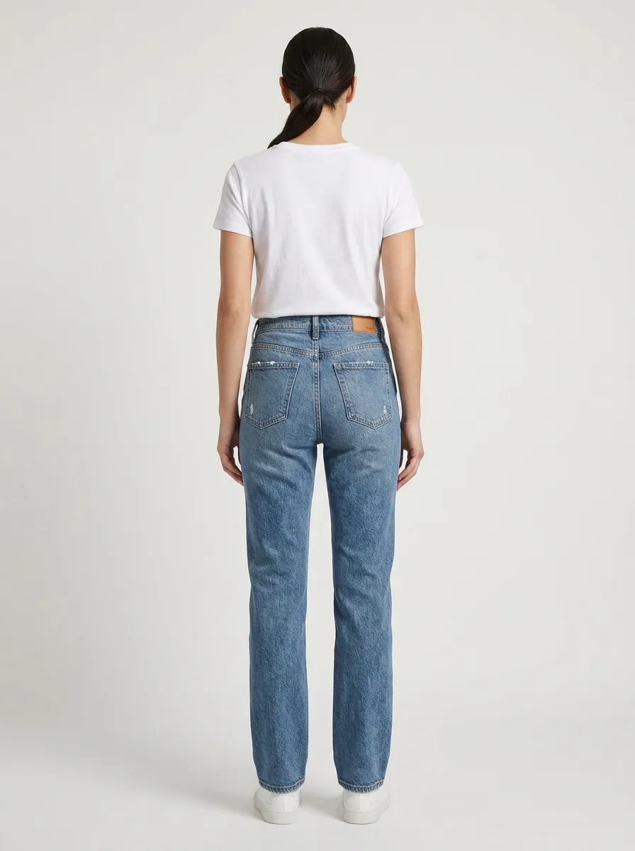 Easy-Wear High-Rise Distressed Denim Jeans