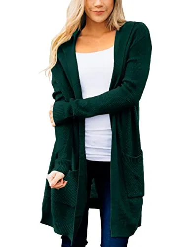 Women's Long Sleeve Open Front Hoodie Knit Sweater Cardigan Outwear