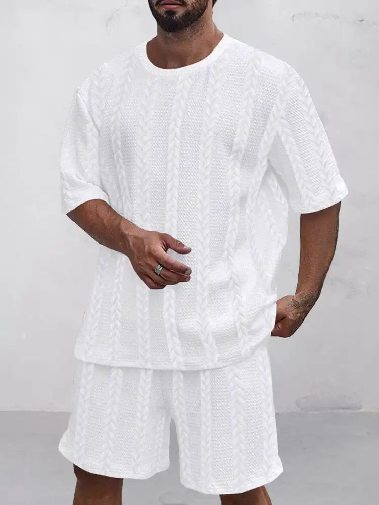 Casual Jacquard T-Shirt Shorts Set