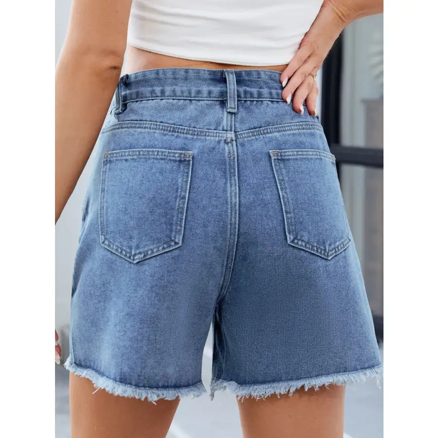 Raw Hem Slit Denim Shorts