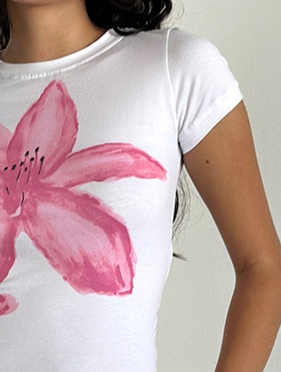 White With Painted Flower Pink Tee