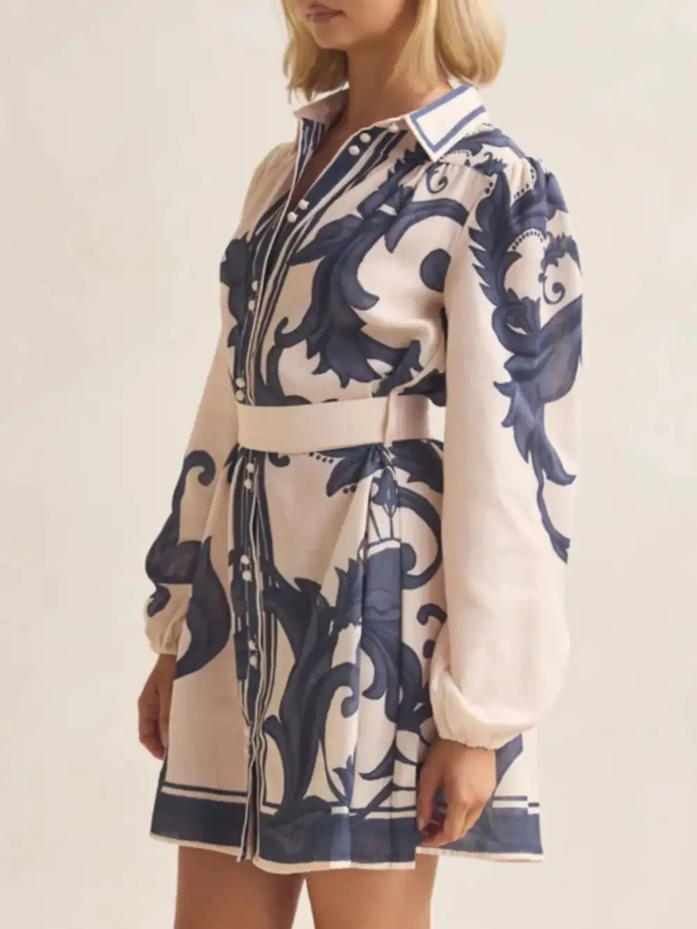 Smooth Finish Printed Long Sleeve Shirt Dress