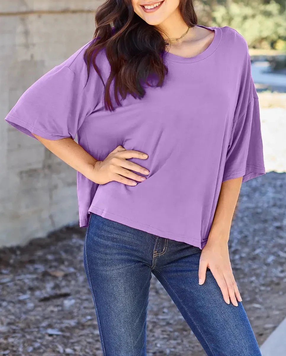 Bamboo Round Neck Drop Shoulder T-Shirt