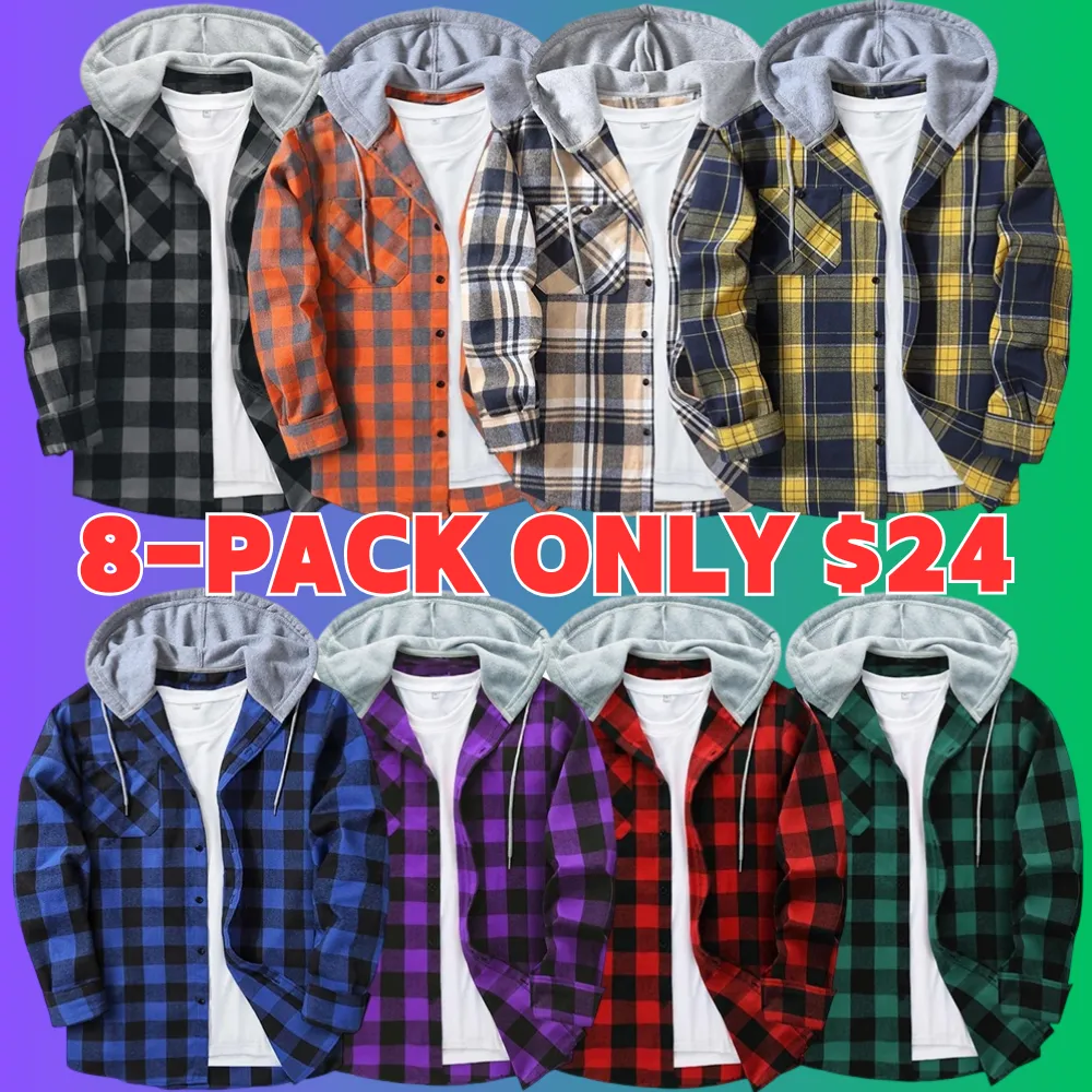 Men's Plaid Print Button Front Drawstring Hooded Shirt, Regular Fit Casual Long Sleeve Pocket Top, Men's Clothes for Daily Wear