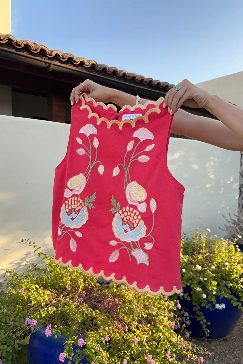 Structured Floral Embroidered Sleeveless Top