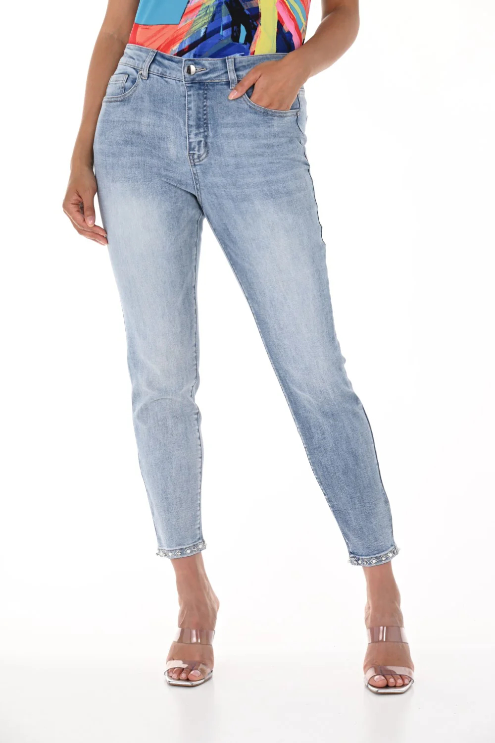 Denim Blue Bow - Back Woven Jeans
