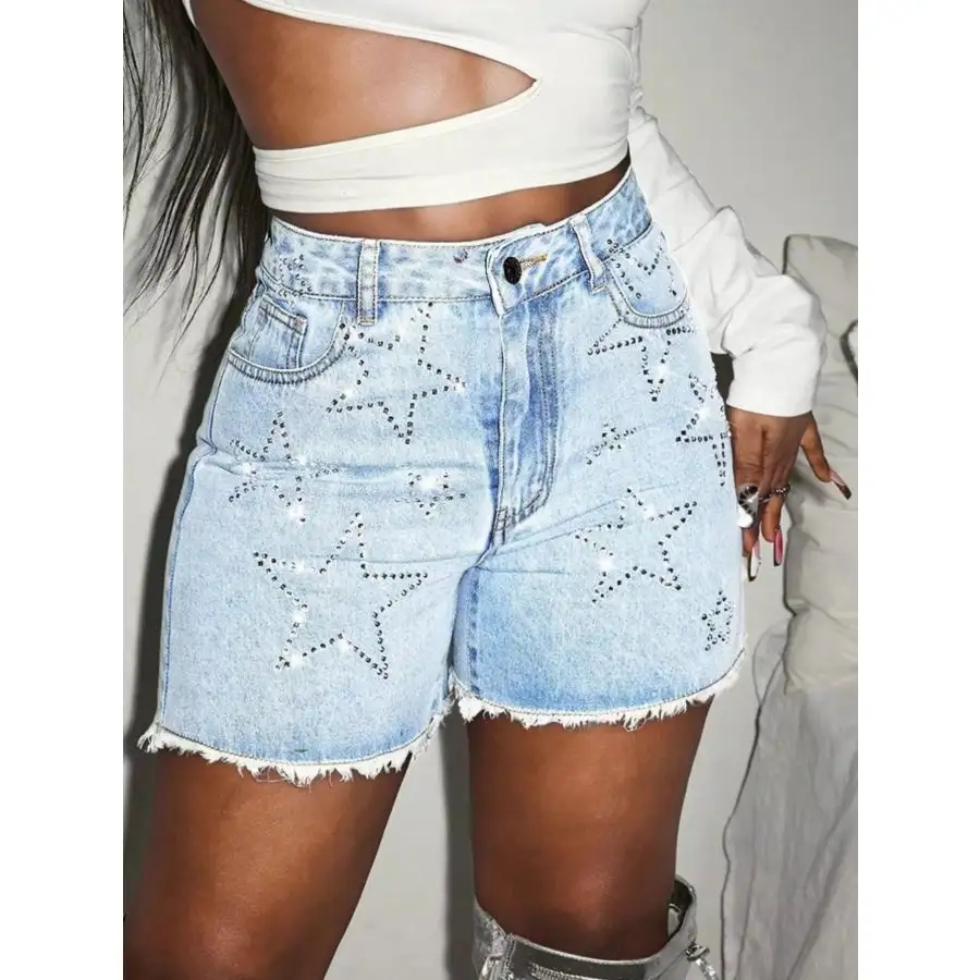 Star Raw Hem Denim Shorts