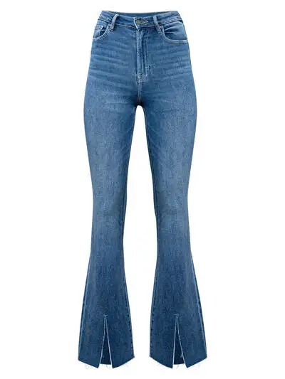 Flare Leg Pocketed Slit Denim Jeans