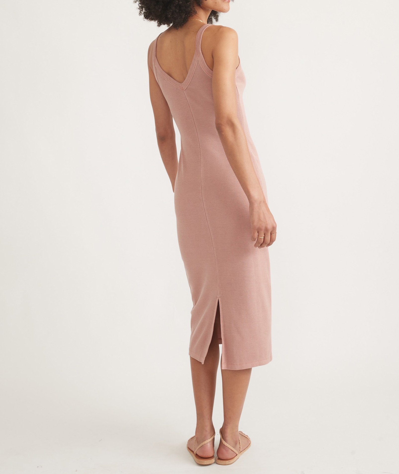 Blush Ribbed Spaghetti Strap Midi Dress