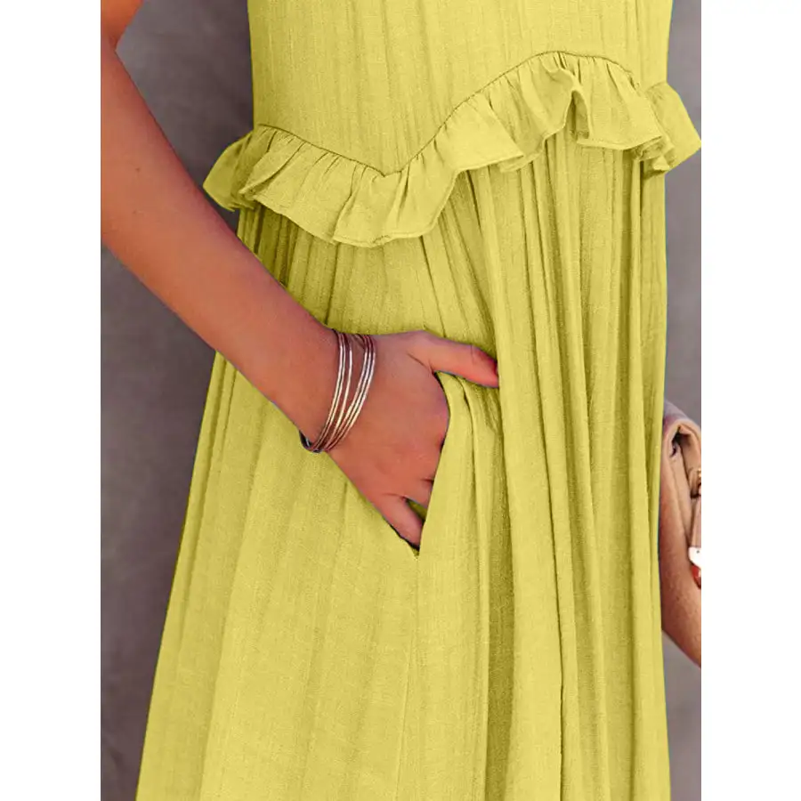 Ruffled Sleeveless Maxi Dress with Pockets