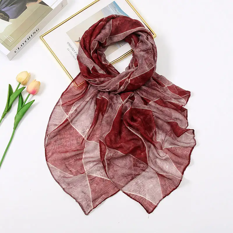 Geometric Print Linen Blend Scarf