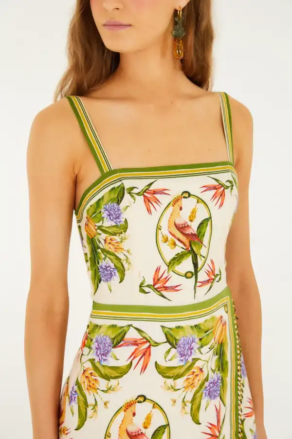 Sand Tropical Scarf Euroflax™ Premium Linen Sleeveless Mini Dress