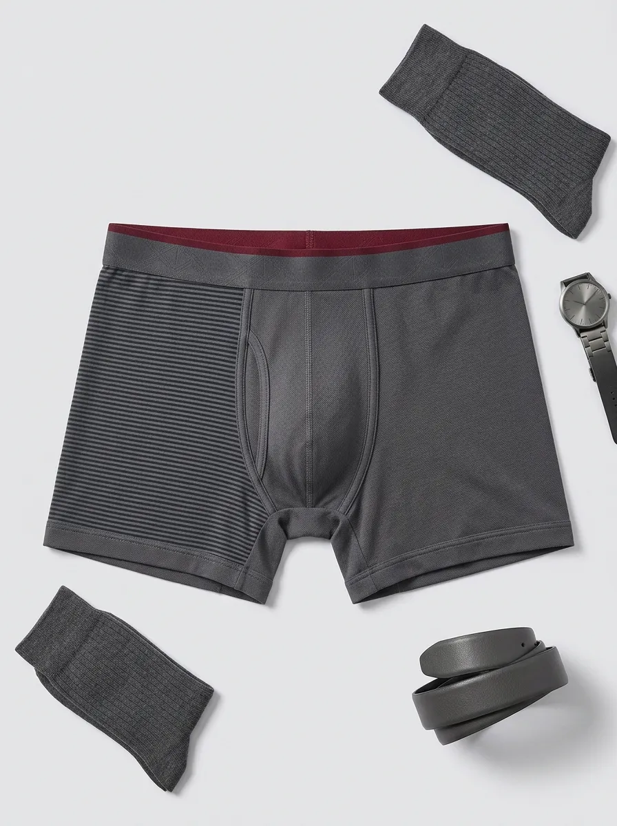 Men's Grey Striped Pattern Printed Boxer Briefs