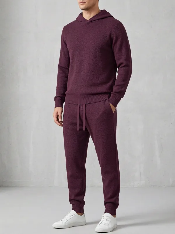 Hooded Jogger Textured-Knit Minimal Men's Knit Hoodie Jogger Set