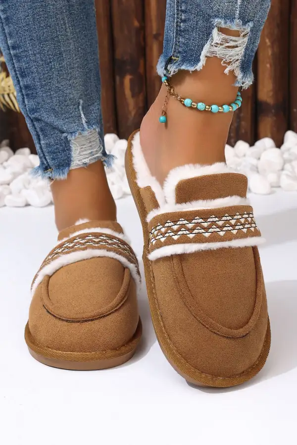 Suede Wavy Striped Plush Lined Home Slide Slippers
