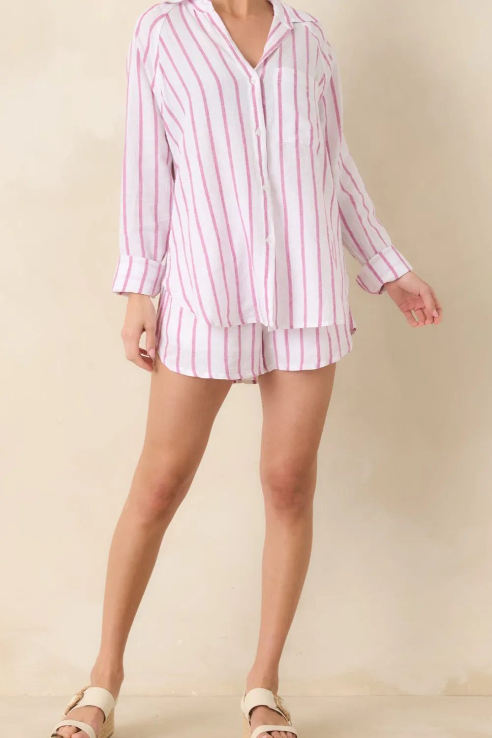 Spanish Rose Linen Stripe Shorts