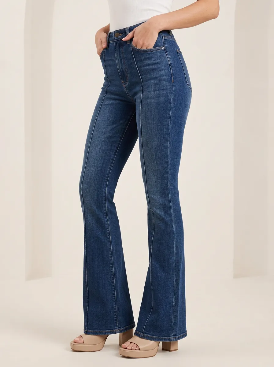 Textured High-Waist Women's High-Waist Stretch Flare Jeans