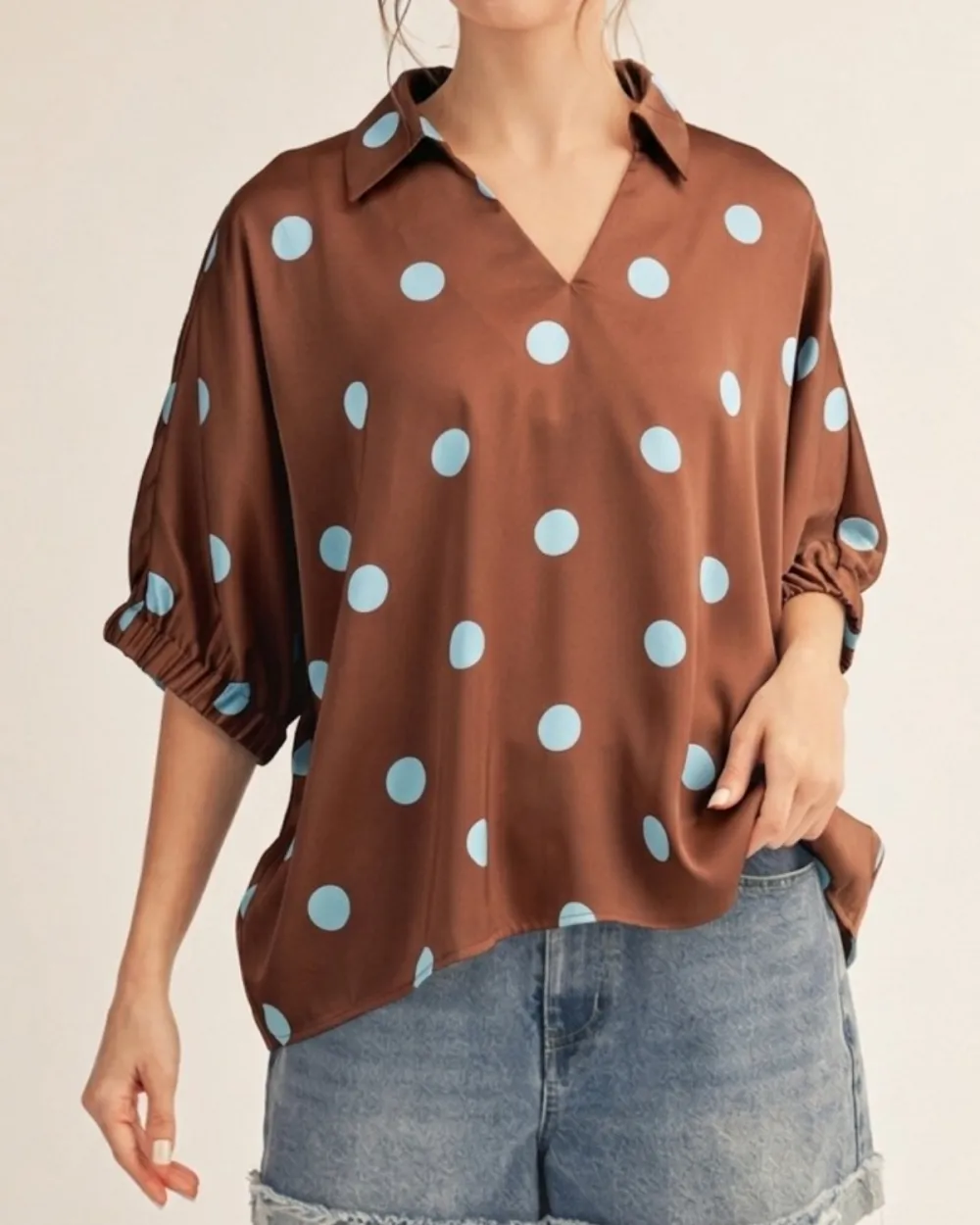 Relaxed Polka Dot Satin Top