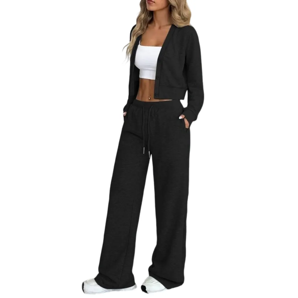 Women's Long Sleeve Jacket & Pants Set, Casual Fashion for Fall Winter